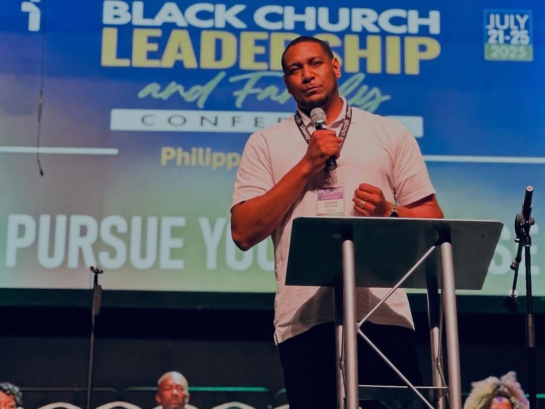 Jordan McGowen leading a Black church leadership presentation